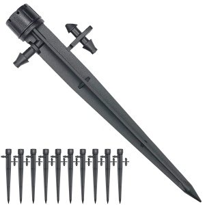 Topiverse 50 Pcs Drip Irrigation Emitters, Adjustable Flow 0-18 GPH Irrigation Drippers with Stake, 360 Degree Flow Sprinkler Head, Micro Sprinkler for Garden Patio Lawn Flower Bed